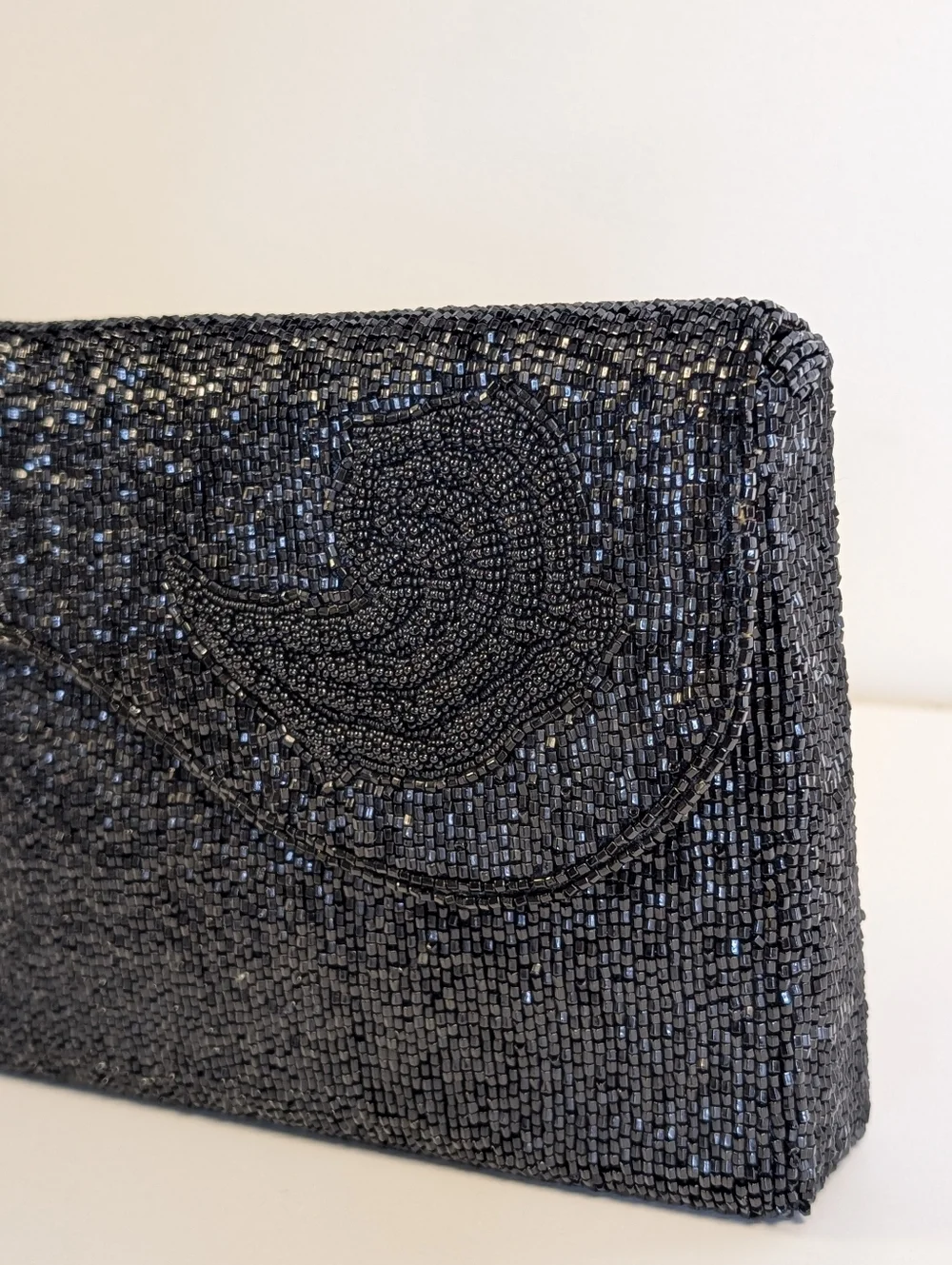 Vintage Genie Beaded Clutch Black Evening Bag Made Korea Formal Cocktail Purse